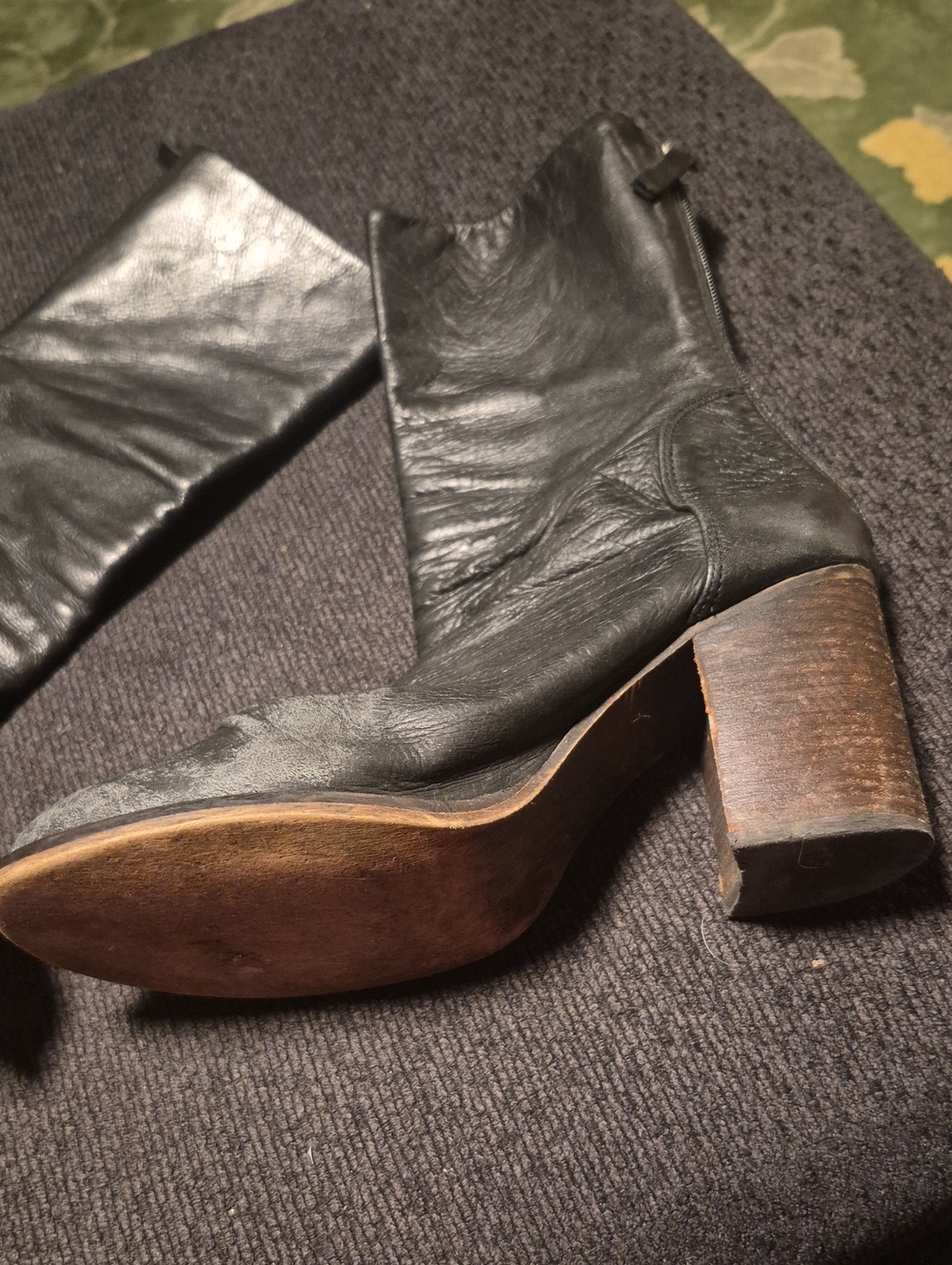 Black Leather Women's Block Heel Ankle Boots